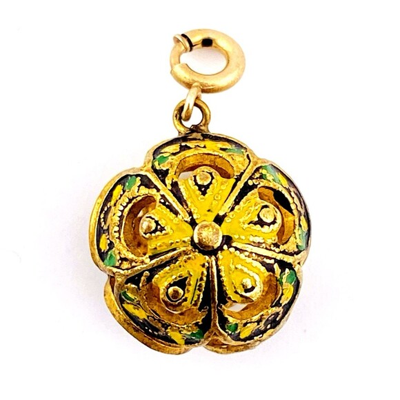 Gold Over 800 Silver and Enamel Open Work Fob Pendant Charm Vintage - Picture 1 of 7
